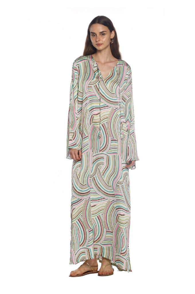 Green Geometric Line Kaftan L / 54"