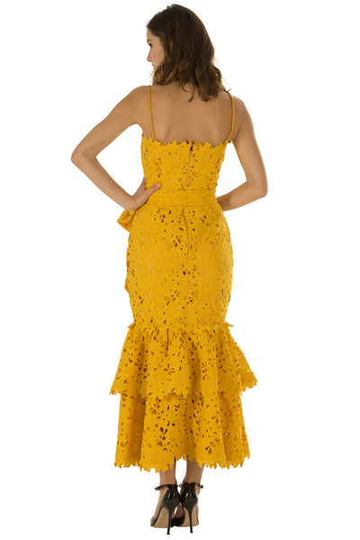 Yellow Lace Double Ruffle Dress