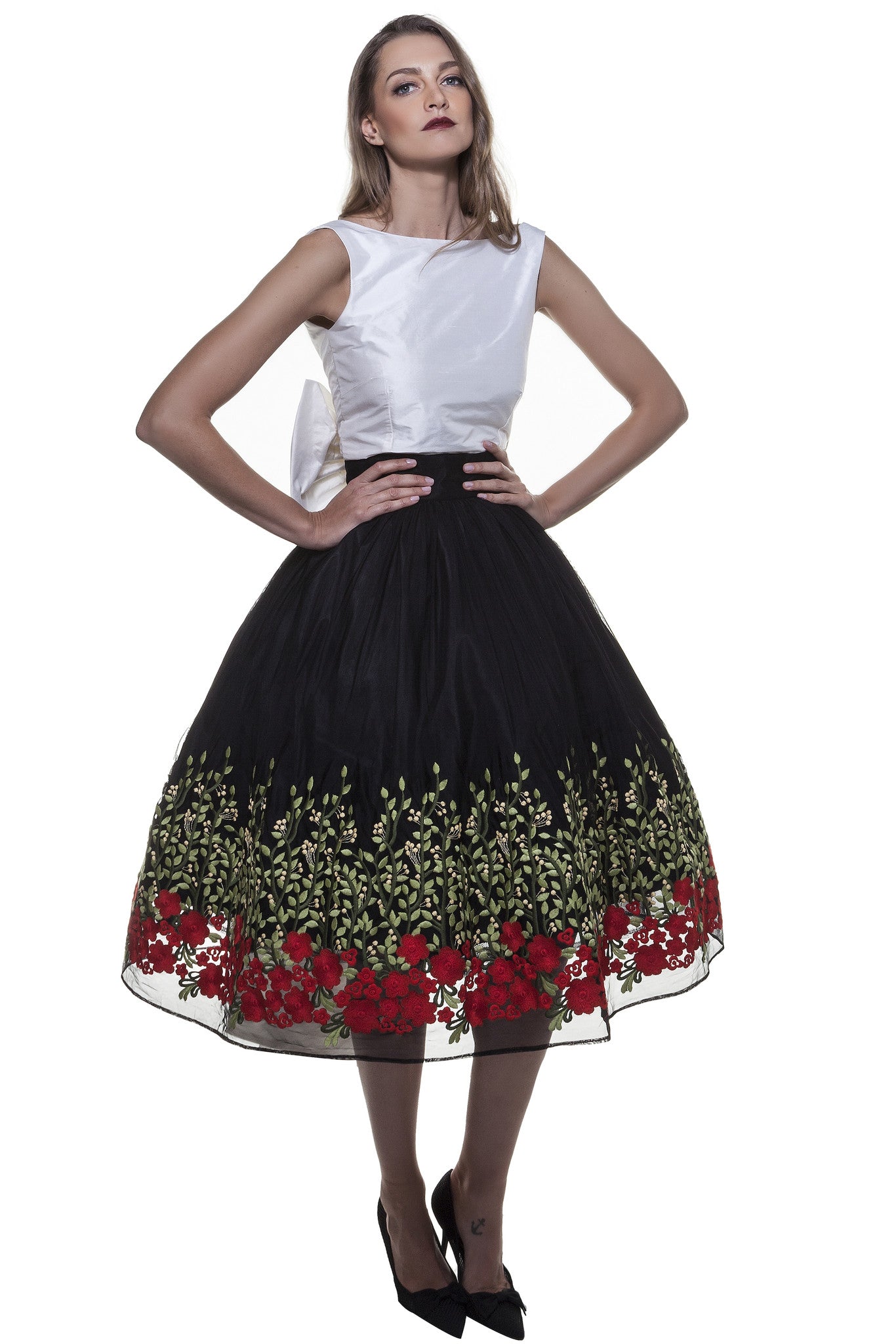 Black Rose Garden Midi Skirt