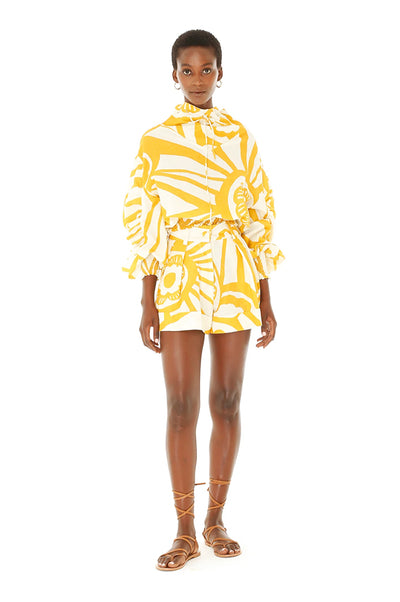 Yellow Linden Pleated Shorts