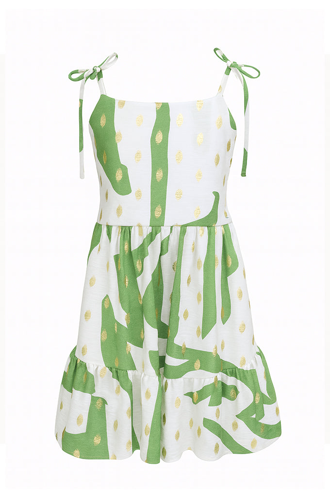 Green Bella Spaghetti Straps Ruffle Dress Lb