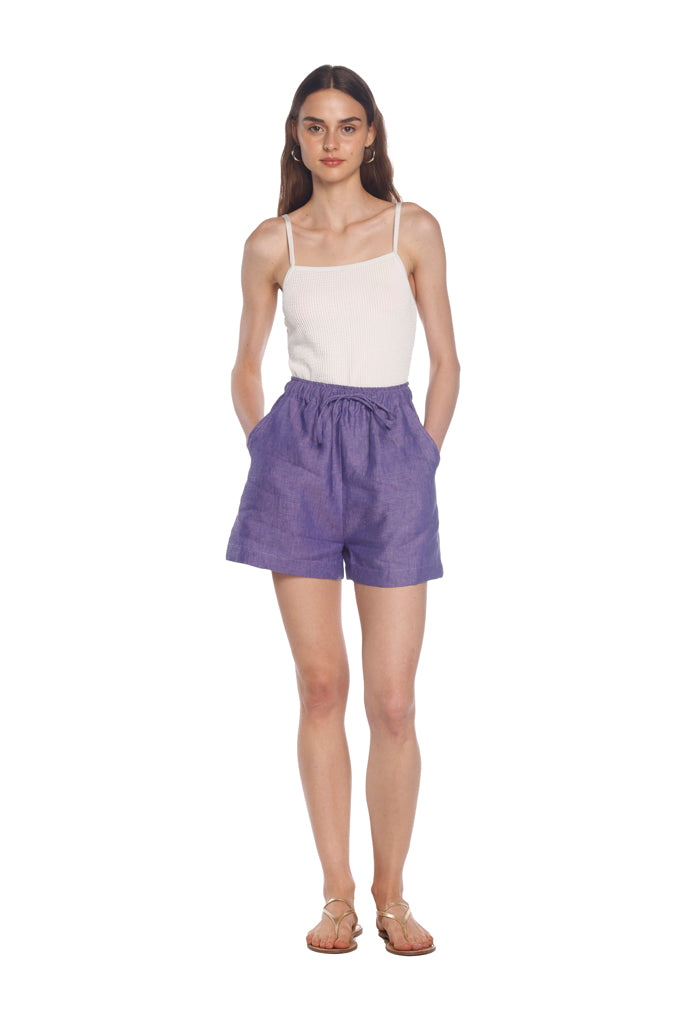 Purple Linen Tie Shorts