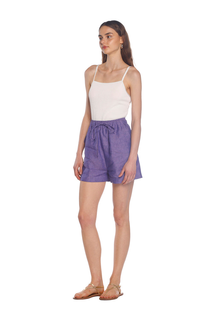 Purple Linen Tie Shorts