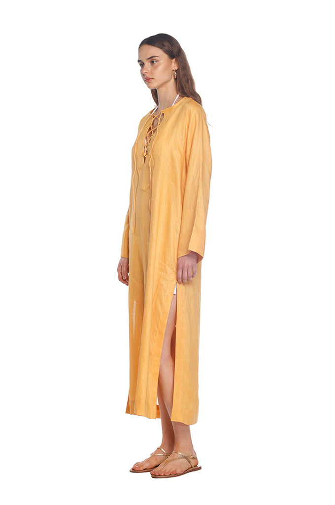 Mustard Linen Tie Kaftan