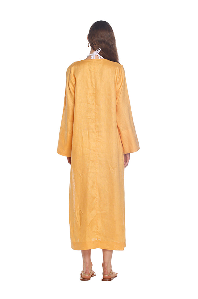 Mustard Linen Tie Kaftan