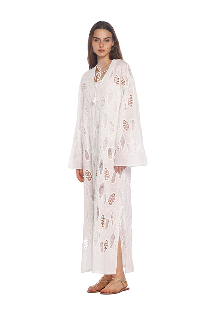 White Lila Line Kaftan