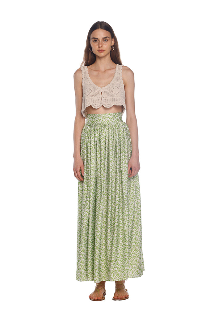 Green Flora Gathered Skirt