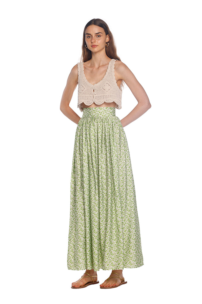 Green Flora Gathered Skirt