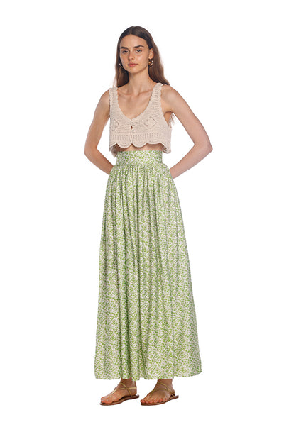 Green Flora Gathered Skirt