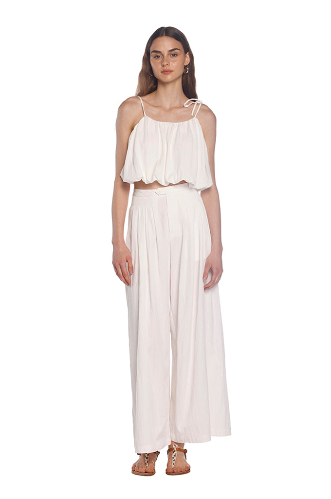 White Li Pleated Pants