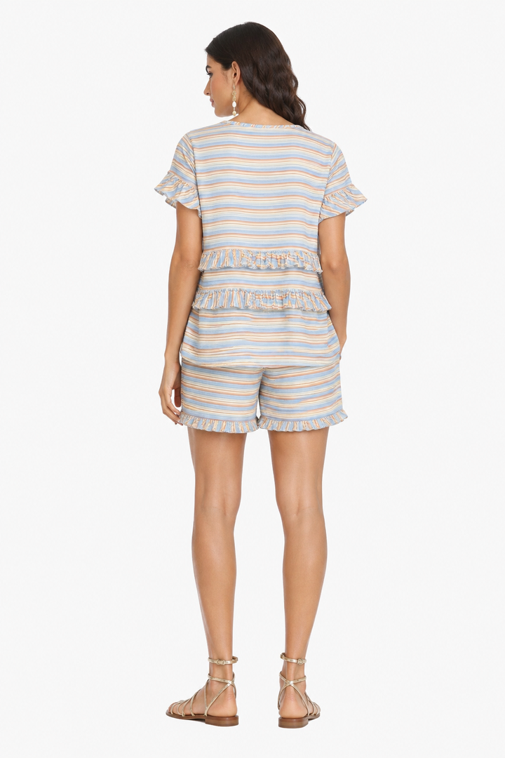 Grey Striped Ruffle Top