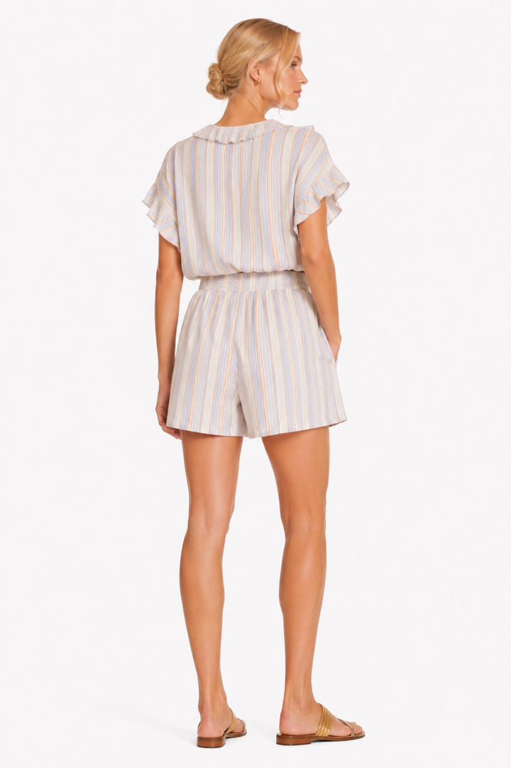 Grey Striped Drawstrings Shorts