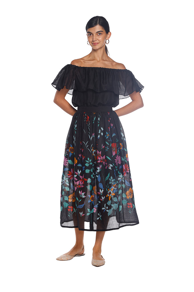 Black Hibiscus Off Shoulder Dress