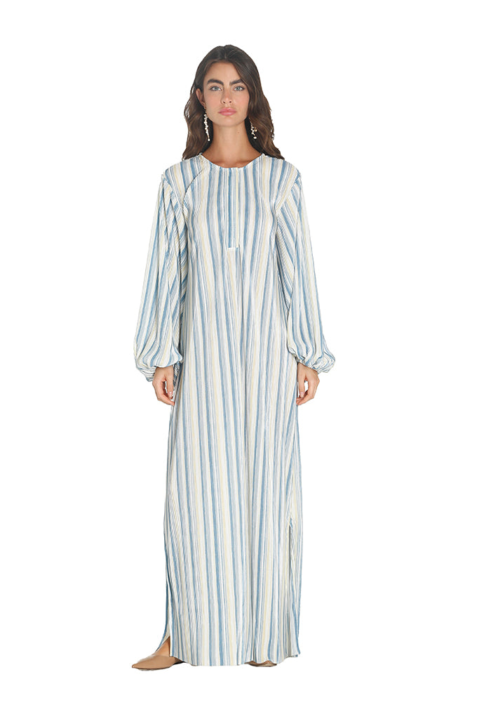 Blue Plisse Tuscan Kaftan
