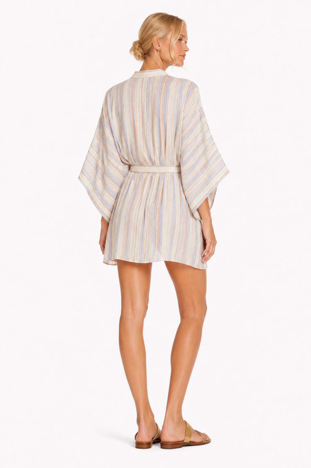 Grey Striped Short Cover Up