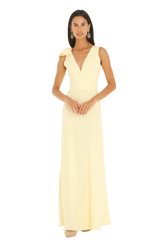 Canary Yellow Crepe Bow Gown