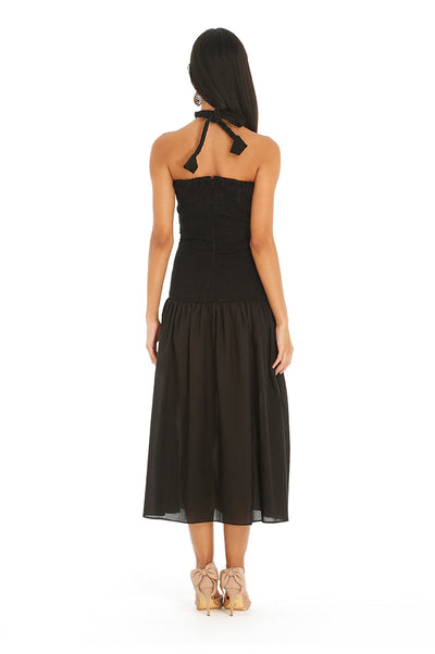 Black Poplin Elasticized Dress