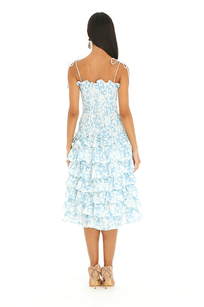 Blue Lilly Midi Ruffle Dress