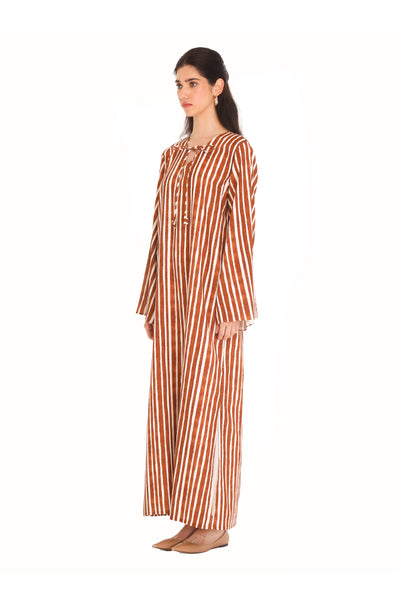 Brown Striped Column Kaftan