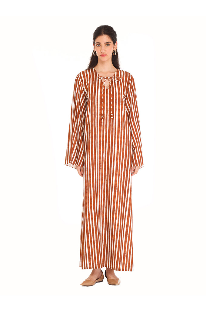 Brown Striped Column Kaftan