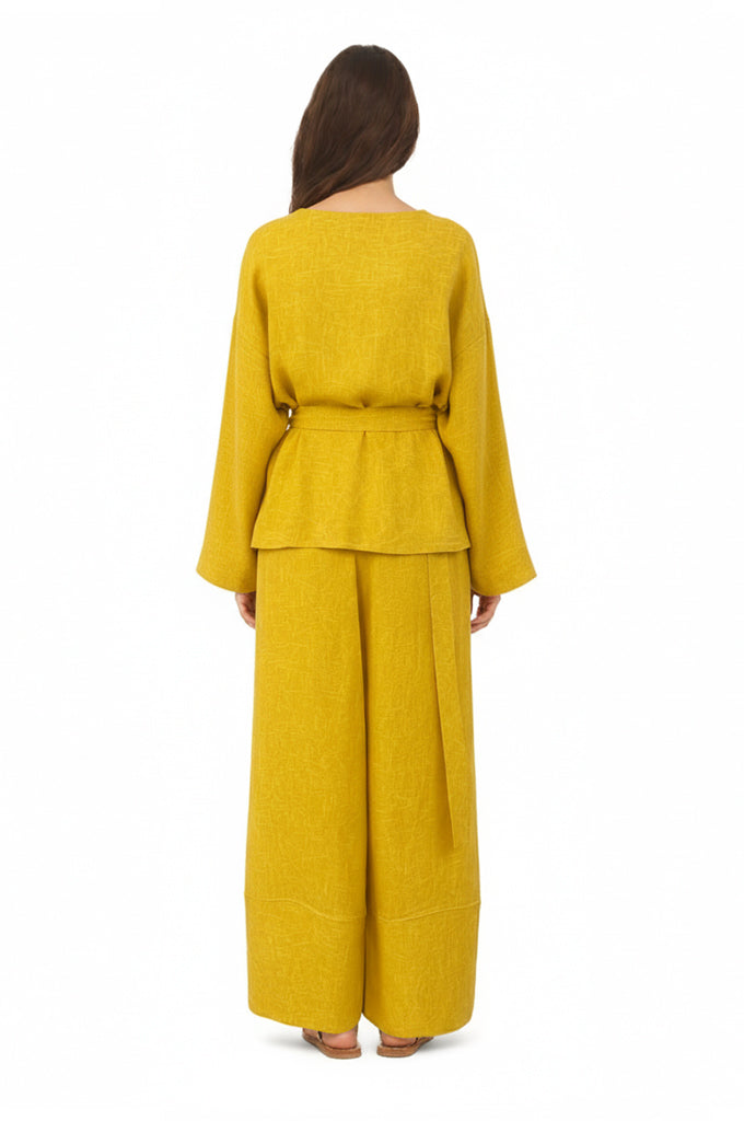 Belted Tunic Top and Wide-leg Wrap Pants Set