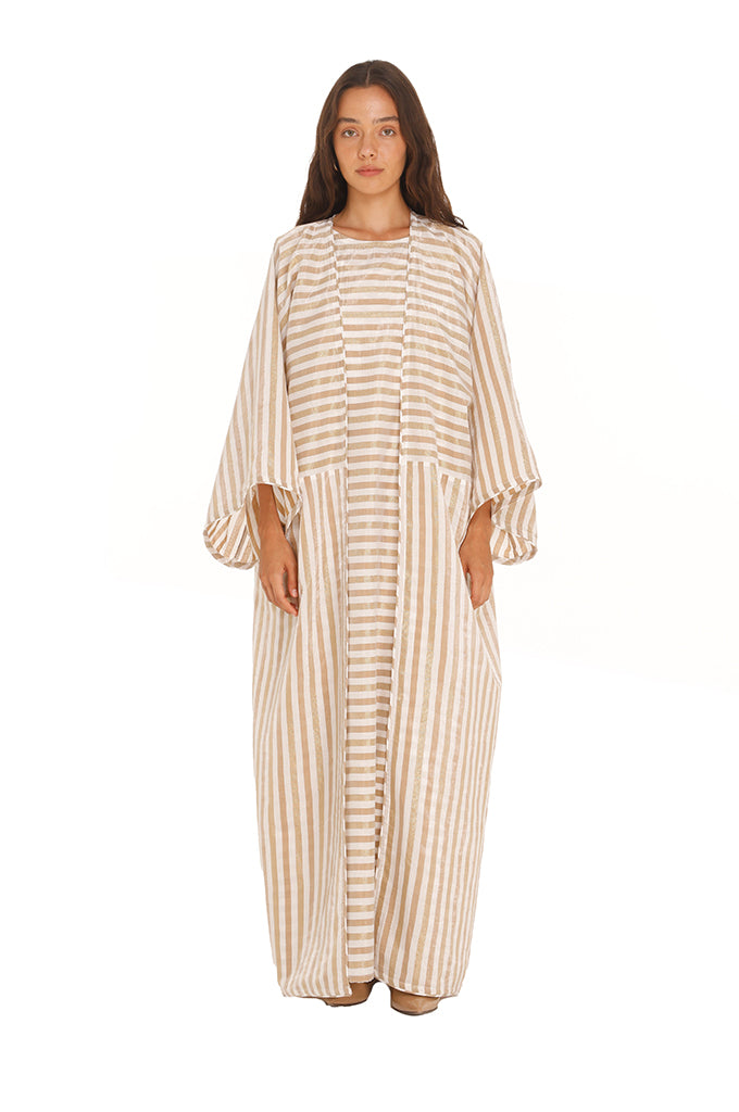 Gold Striped Abaya Set