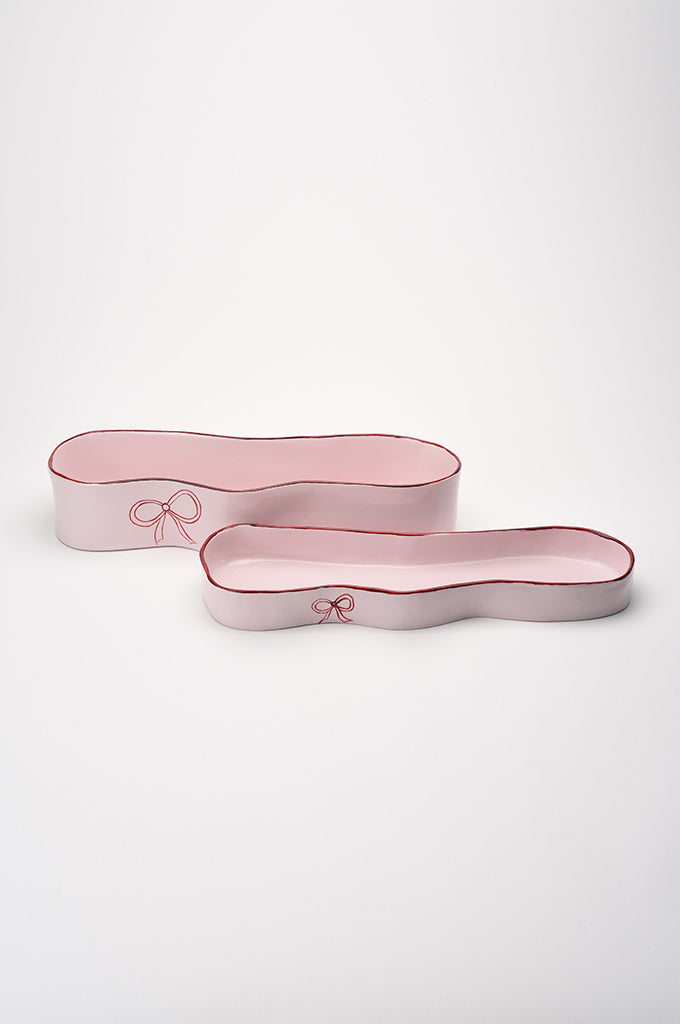 Ceramic Oval  Flat Platter with Bow