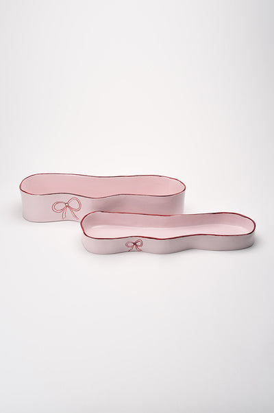 Ceramic Oval  Flat Platter with Bow