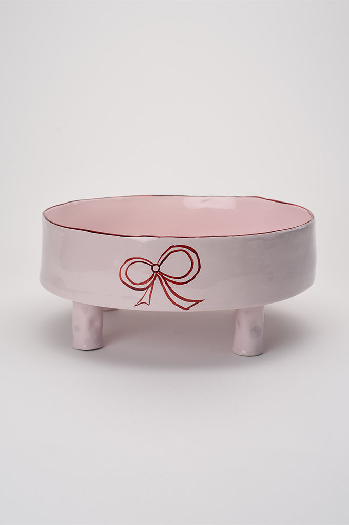 Ceramic Elevated Round Bowl with Bow