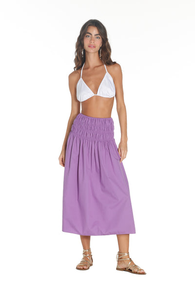 Purple Poplin Midi Skirt