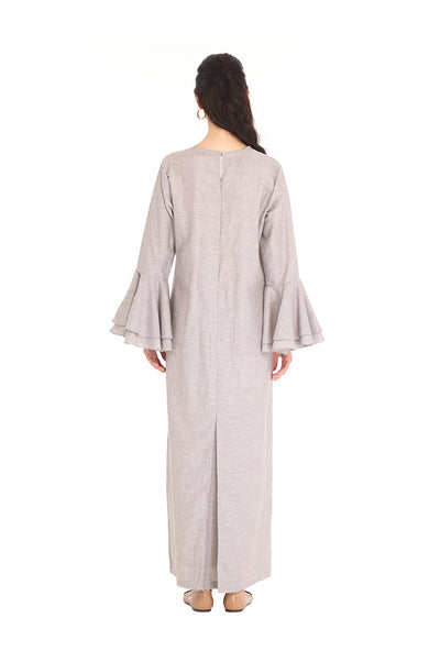 Grey Linen Ruffle Kaftan