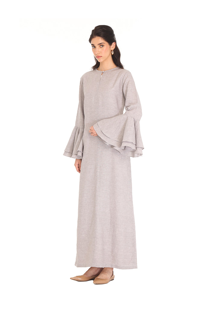 Grey Linen Ruffle Kaftan