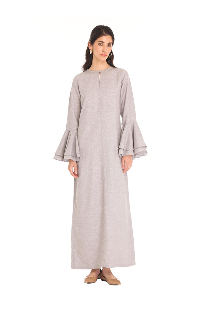 Grey Linen Ruffle Kaftan