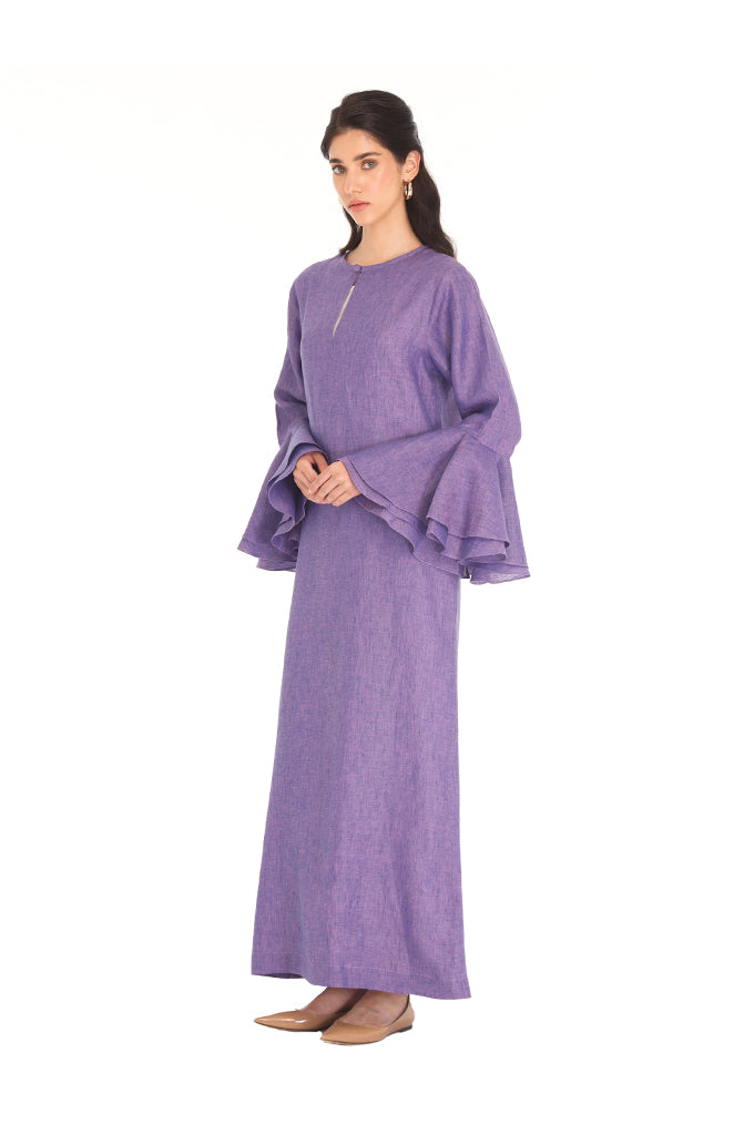 Purple Linen Ruffle Kaftan