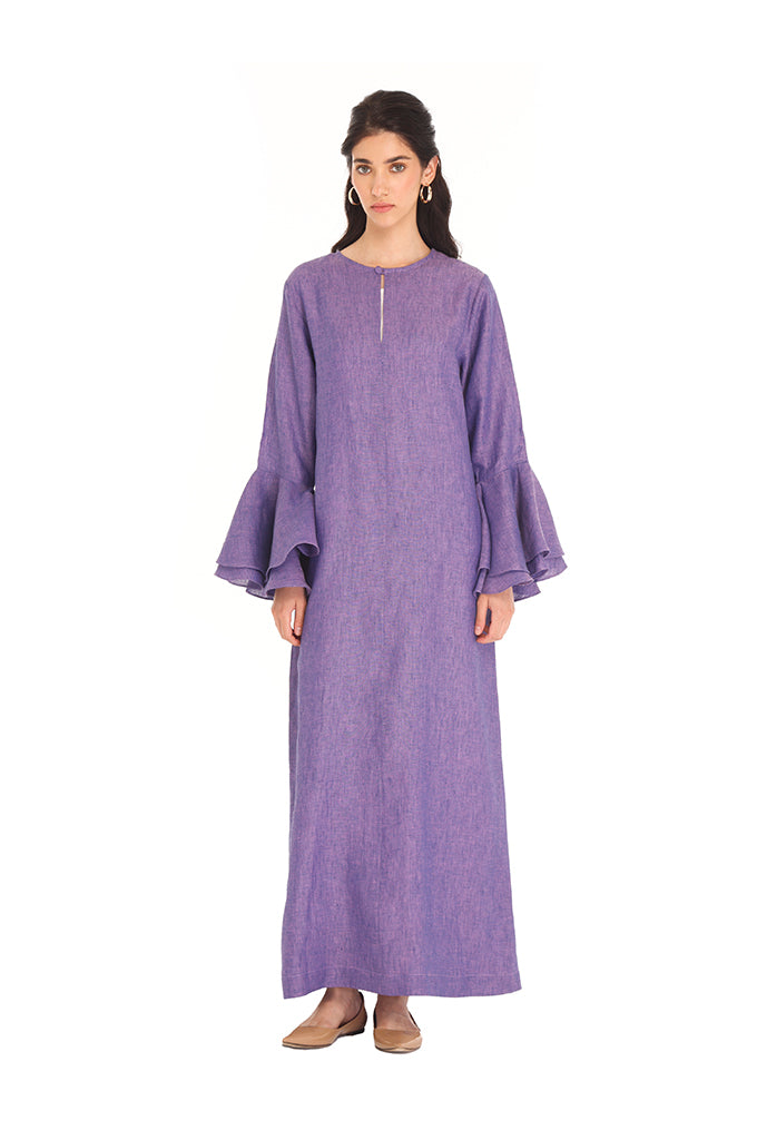 Purple Linen Ruffle Kaftan