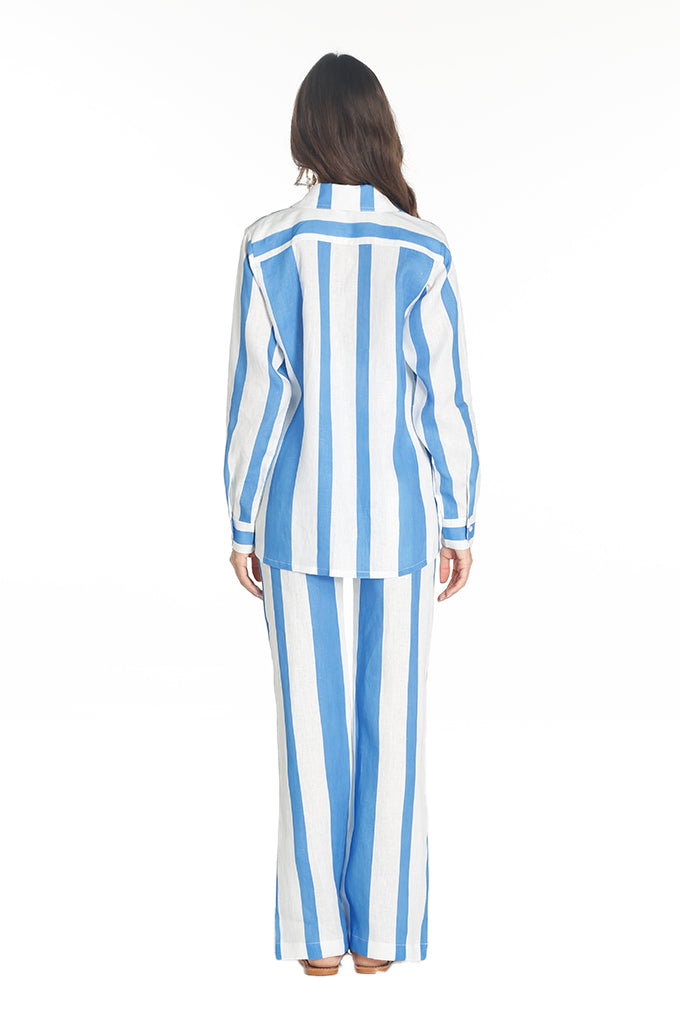 Blue Italy Striped Flared Pants