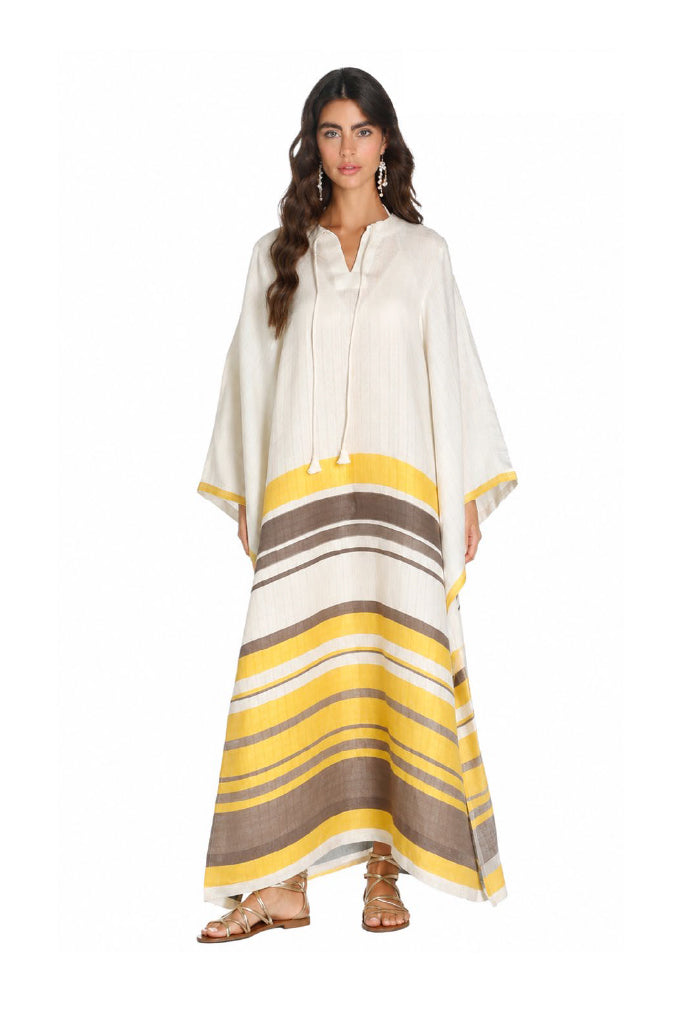 Yellow Azur Striped Moza Kaftan