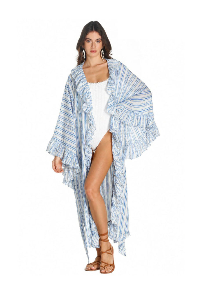 Blue Striped Ruffle Robe