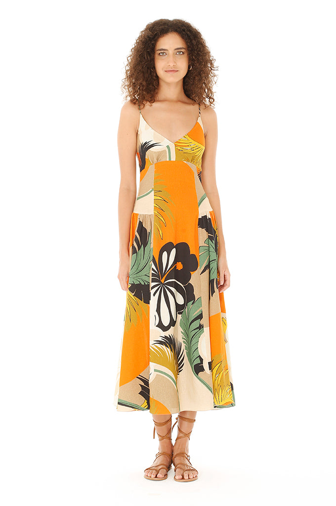 bambah orange dress Bambah Geometric-print Maxi Dress