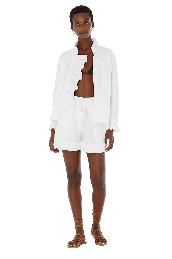 White Ruffle Jacket White Poplin Ruffle Jacket – Bambah