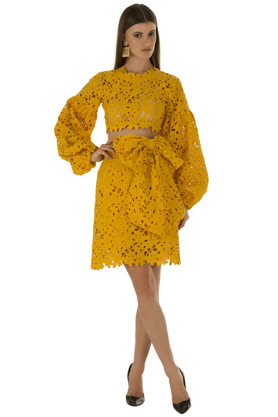Yellow Lace Bow Mini Skirt