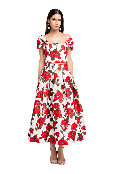 Rojo Floral Midi Skirt