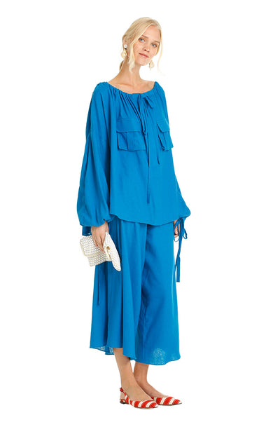 Blue Linen Balloon Top