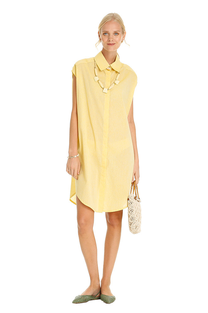 Yellow Lino Midi Shirt Dress