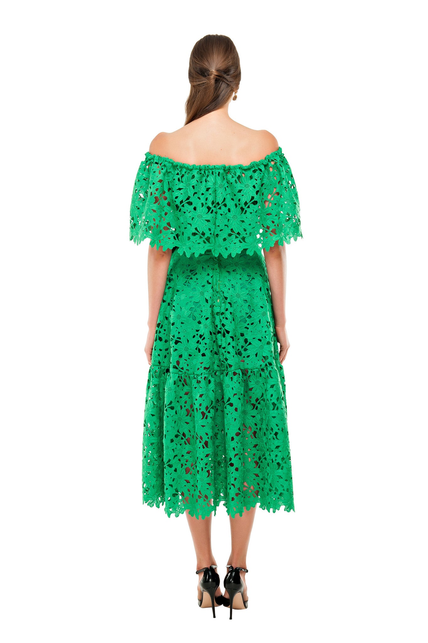 Green Lace Off Shoulder Dress