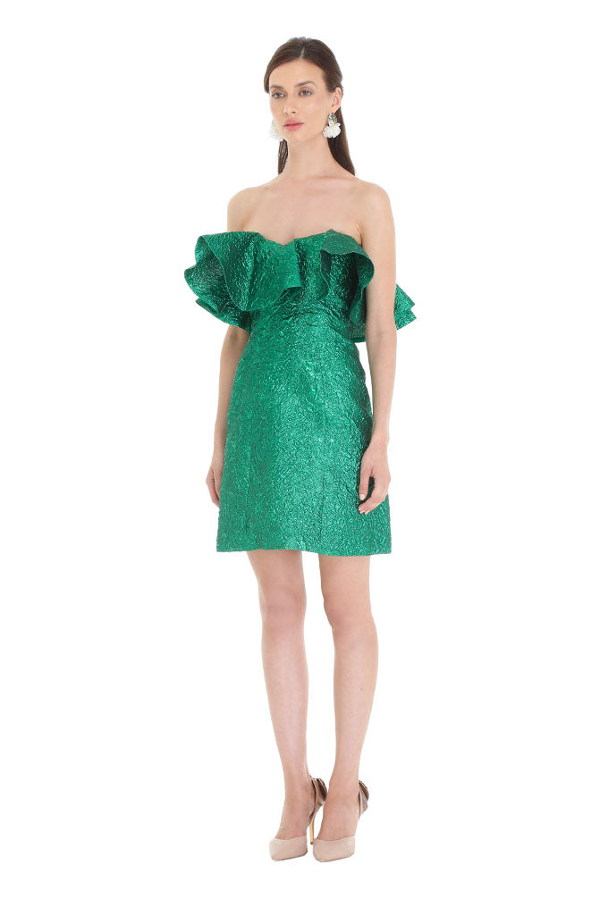 Green Oxford Ruffle Mini Dress
