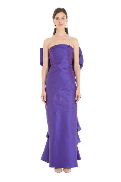 Purple Draped Back Bow Gown