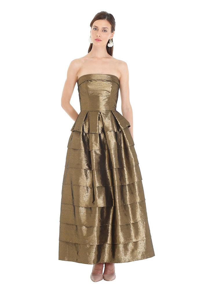 Gold Pleated Layered Gown