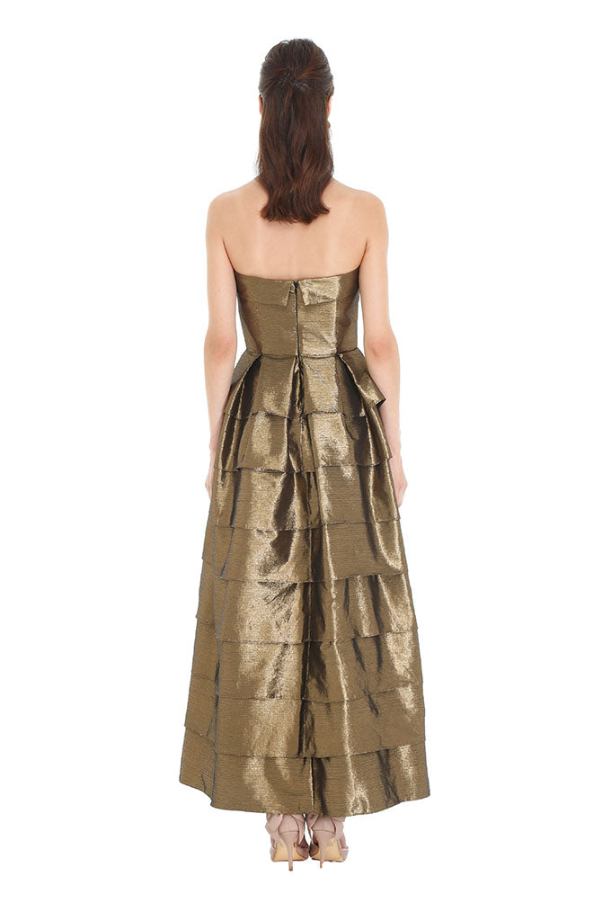 Gold Pleated Layered Gown