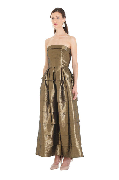 Gold Pleated Layered Gown